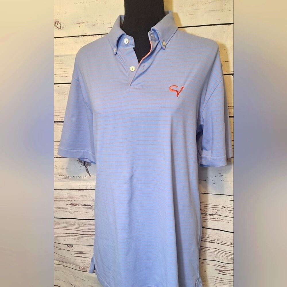 #1473 Peter Miller blue & pink silky polo golf shirt sz. L - Picture 2 of 9